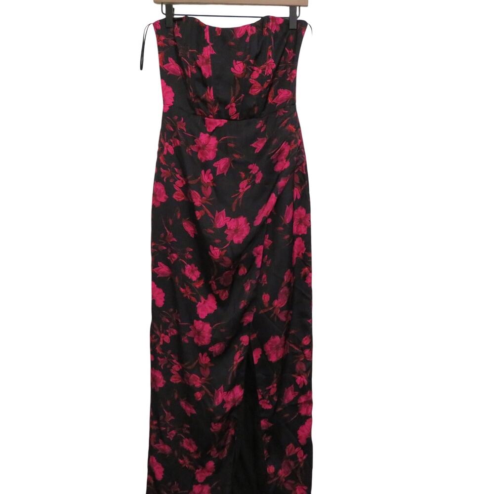VICI Pink Black Floral Dress Women Sz M Invite Only Floral Satin Maxi Tulip Hem